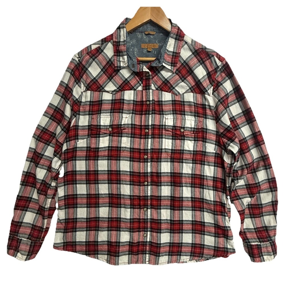 Jacks Girlfriend Western Snap Flannel‎ Shirt Women XXL Red Plaid Cotton Cowboy